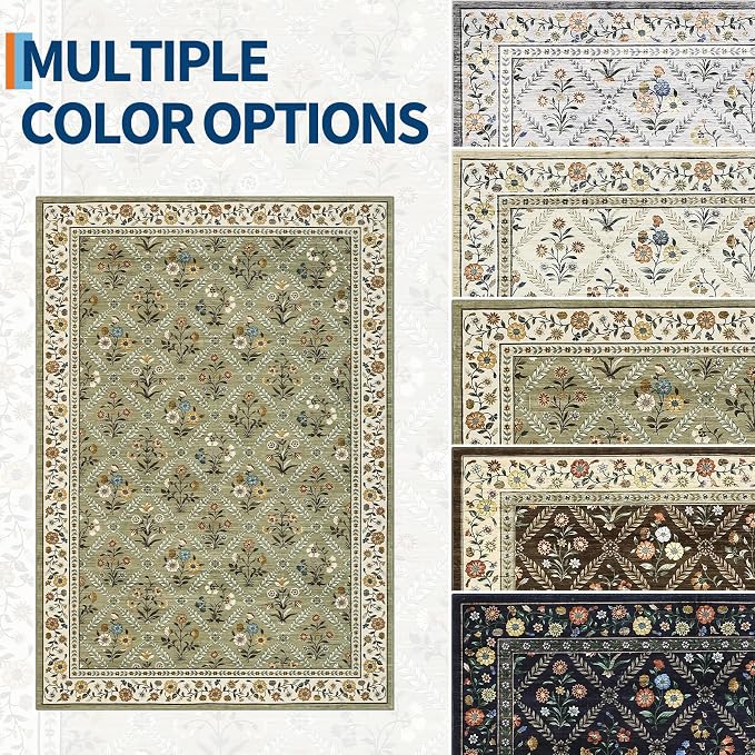 Runner Rug for Hallway Entryway 2.5x8 Farmhouse Floral Non-Slip Machine - Image 9