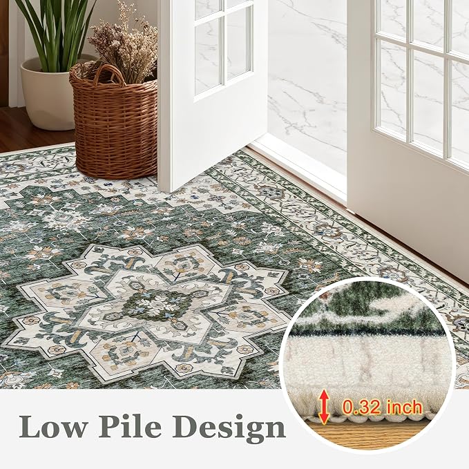 3x5 Area Rugs Living Room Rug: Washable Vintage Boho Medallion Rug No Slip - Image 9