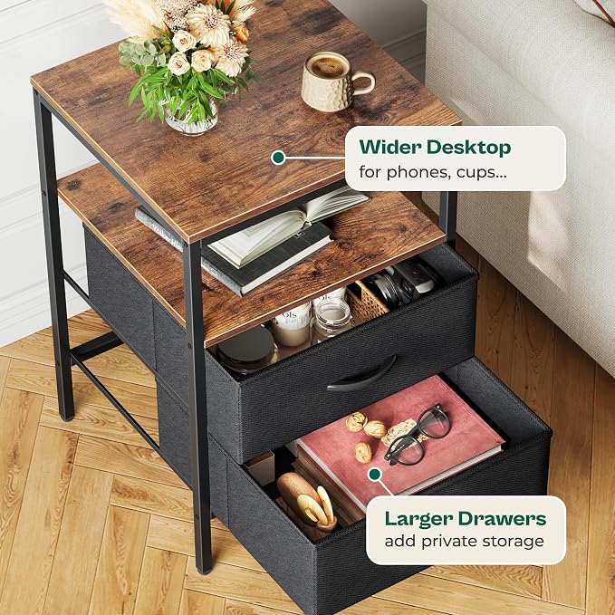 Huuger Night Stand with Charger Station, 27.7 Inch Tall Nightstand, Bed Side - Image 6