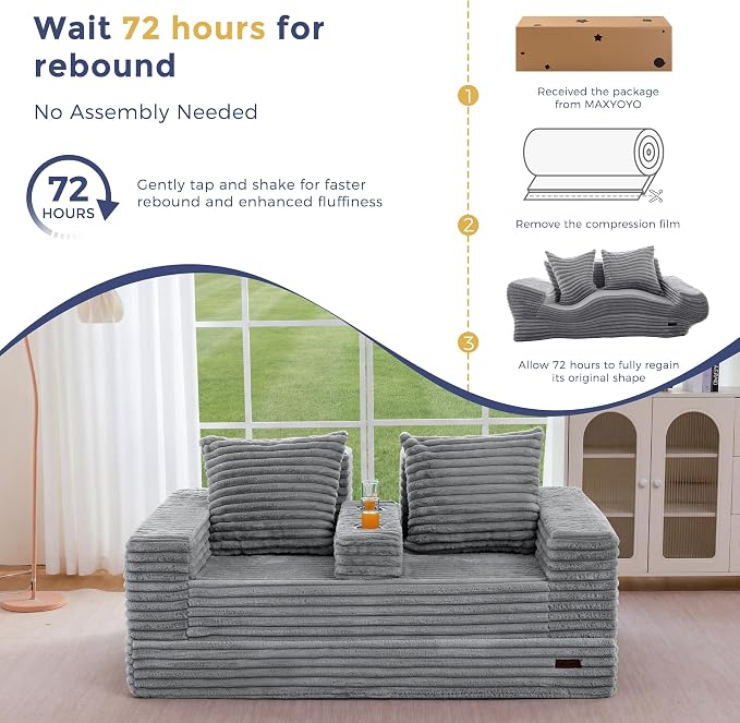 MAXYOYO Loveseat Sofa Bed, Striped Faux Fur Foldable Floor Sofa Couch in A Box - Image 9
