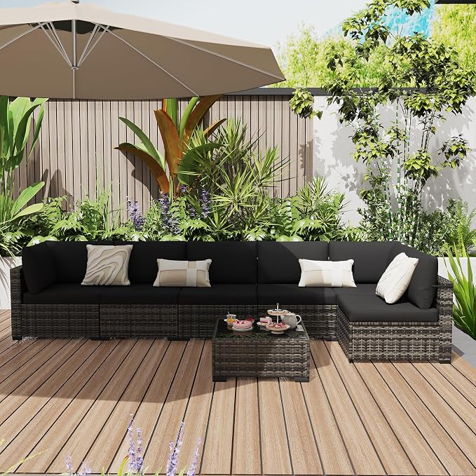 KIGOTY 7-Piece Patio Furniture Set, All-Weather PE Rattan Outdoor Sectional Sofa - Image 9