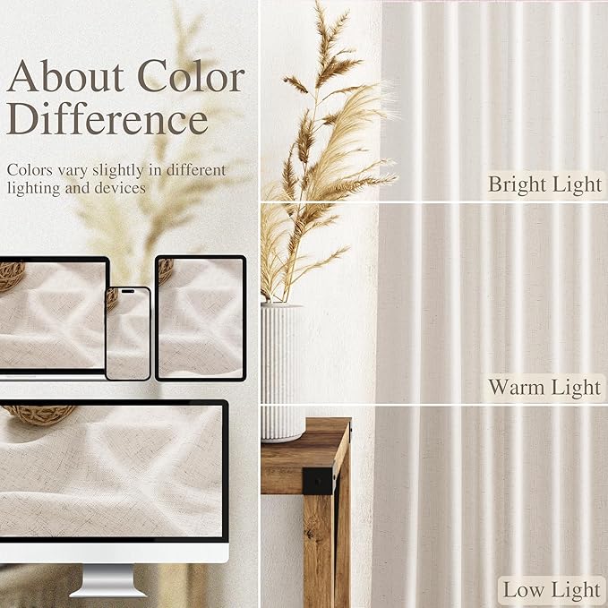 Linen Beige Curtains 145 inch Extra Long - Image 4