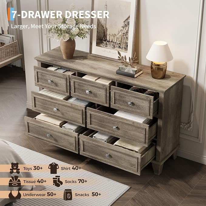 IDEALHOUSE 7 Drawer Dresser, Large Wooden Storage Chest of Drawers - Image 5