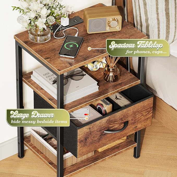 SUPERJARE Nightstand with Charging Station, Bed Side Table with Adjustable - Image 5