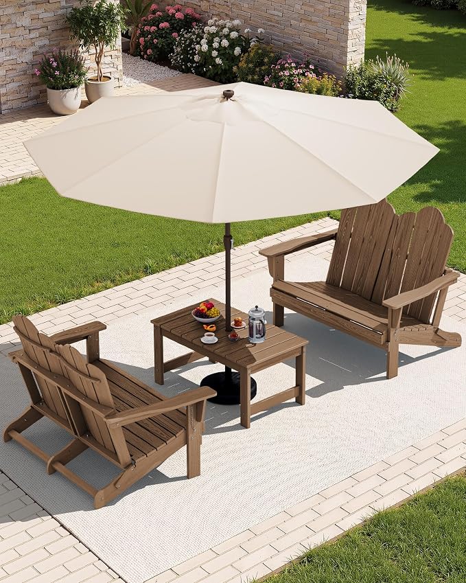 SERWALL 3 Pieces Patio Adirondack Bench Set, 2 Folding Adirondack Bench & 1 - Image 10