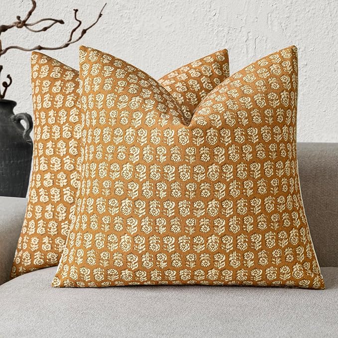 Foindtower Set of 2 Decorative Vintage Floral Print Throw Pillow Cover Neutral by Foindtower