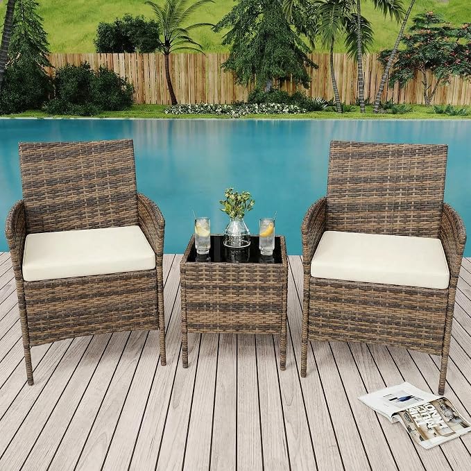 GarveeLife 3 Piece Patio Furniture Set, Rattan Outdoor Furniture - Image 8