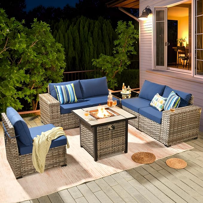 ovios 7 Pieces Patio Furniture Set, Outdoor Wicker Sectional Sofa - Image 9