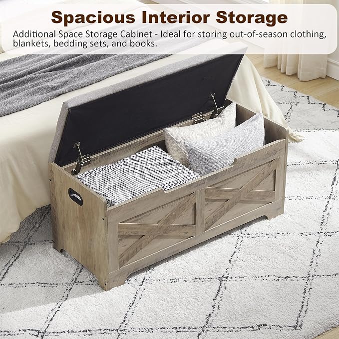 IDEALHOUSE Storage Bench, 39.4" Retro Wooden Storage Chest - Image 5