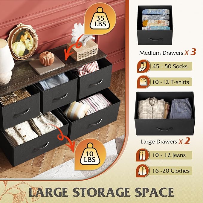 WLIVE Dresser for Bedroom with 5 Drawers, Wide Chest of Drawers, Fabric Dresser - Image 4