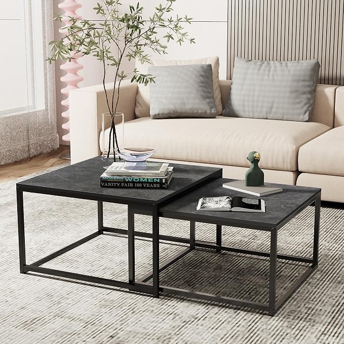 Wisfor Nesting Tables Set of 2, Nesting Black Coffee Table Set - Image 9