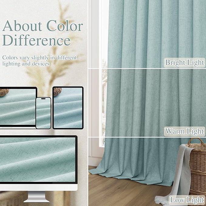 Guken 100% Blackout Linen Curtains 63 Inch Length 2 Panels Set - Image 7