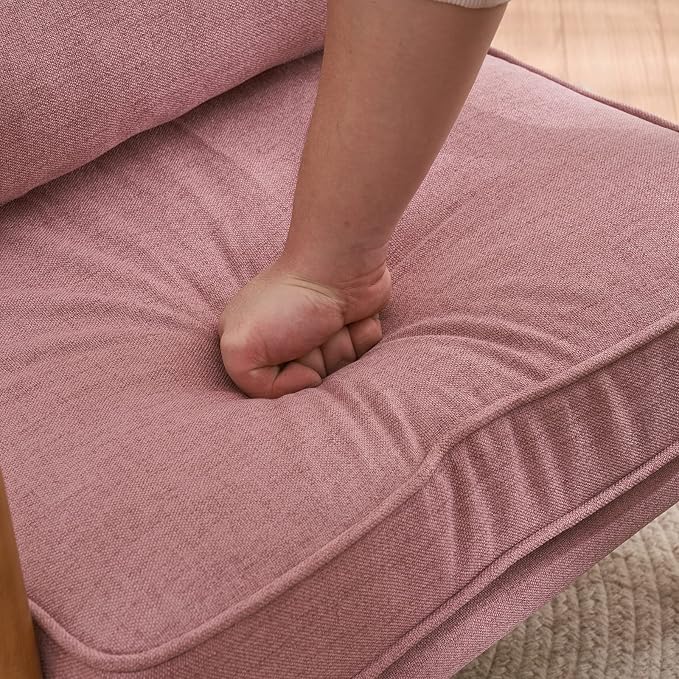 VINGLI Linen Pink Comfy Accent Chair, Mid Century Modern Lounge Armchair - Image 4
