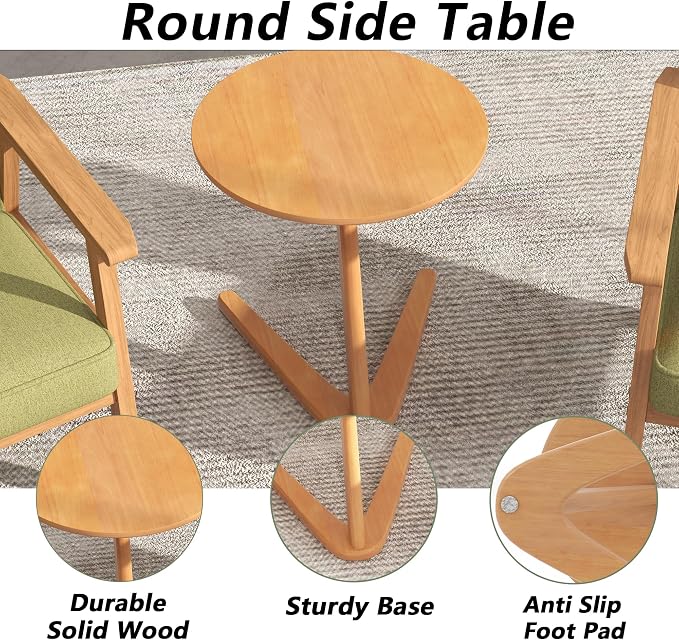 Modern Accent Chair with Wooden Table, Upholstered Linen Fabric Leisure Chair - Image 7