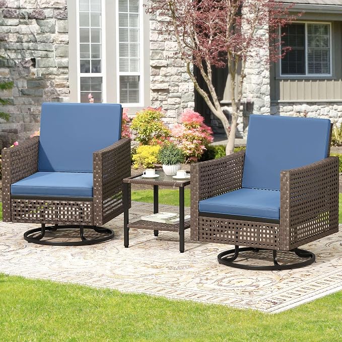 YITAHOME Outdoor Swivel Chair 3 Pieces, Wicker Patio Furniture, Porch Furniture by YITAHOME