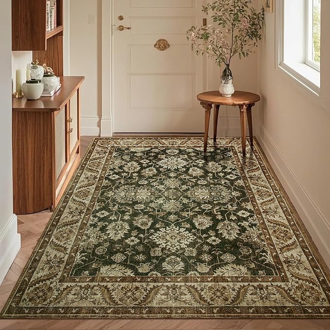 Area Rugs for Living Room, 4x6 Washable Rugs for Bedroom, Non-Slip Retro Floral by Rtizon