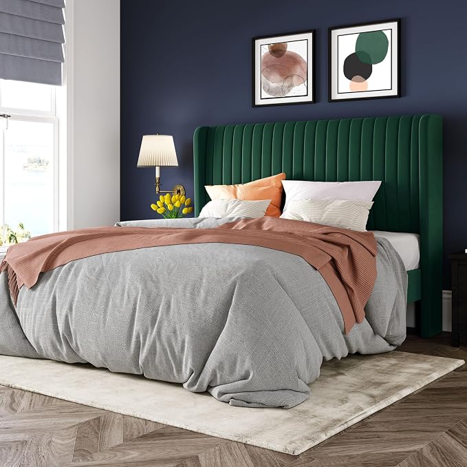 Allewie Full Size Bed Frame/Velvet Upholstered Platform Bed/Vertical Channel by Allewie