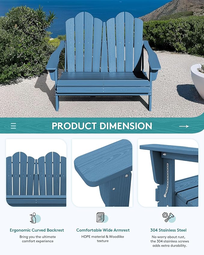 SERWALL 4 Pieces HDPE Patio Adirondack Chair Set, 2 Adirondack Chair - Image 9