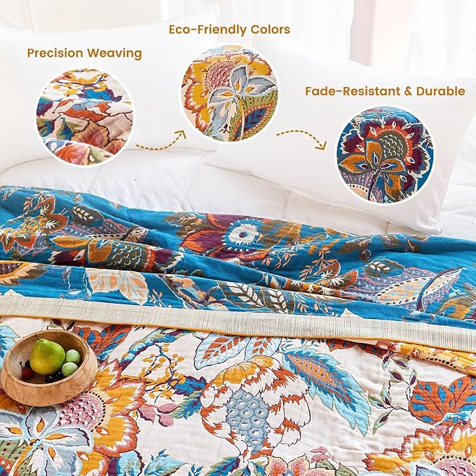 MSGKV Boho Throw Blanket 60"x80" Floral Cotton Blanket - Image 3
