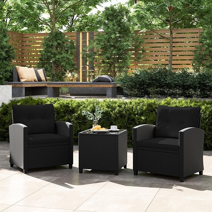 Tangkula 3 Piece Patio Furniture Set, Rattan Conversation Set w/Soft Seat & - Image 2
