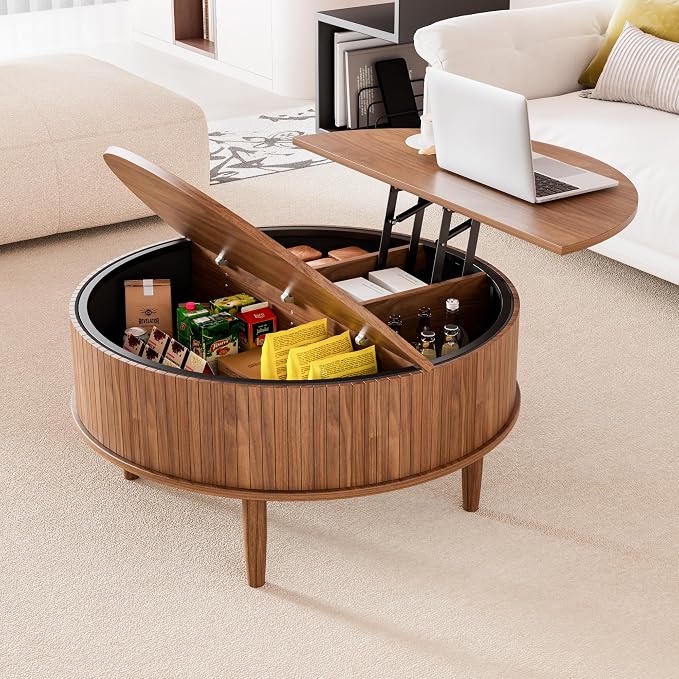 Round Fluted Lift Top Coffee Table - Image 6