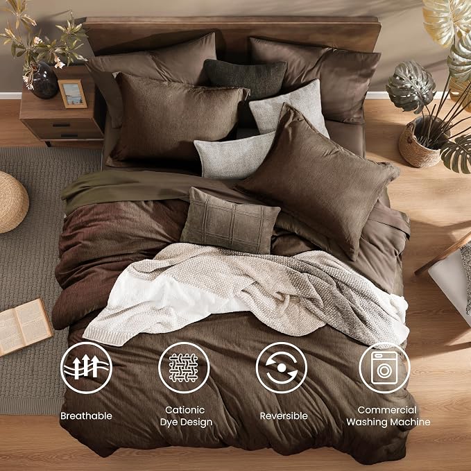 Monbix Full Size Comforter Set, Chocolate Brown Bedding Comforter - Image 2