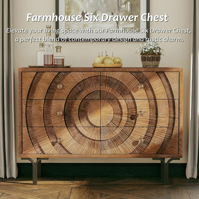 Aoikax Farmhouse 6-Drawer Dresser, Accent Wooden Chest of Drawers - Image 3