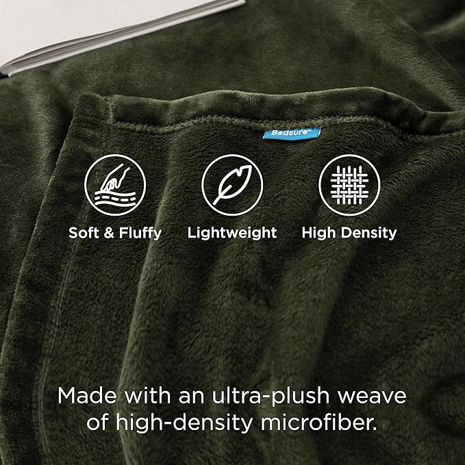 Bedsure GentleSoft Fleece Throw Blanket Olive Green - Image 3