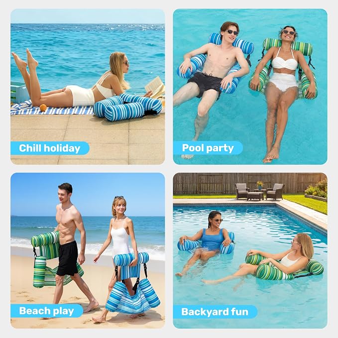 SLOOSH Inflatable Pool Floats Adult, 2 Packs Floating Lounge Chairs, Blow up - Image 7