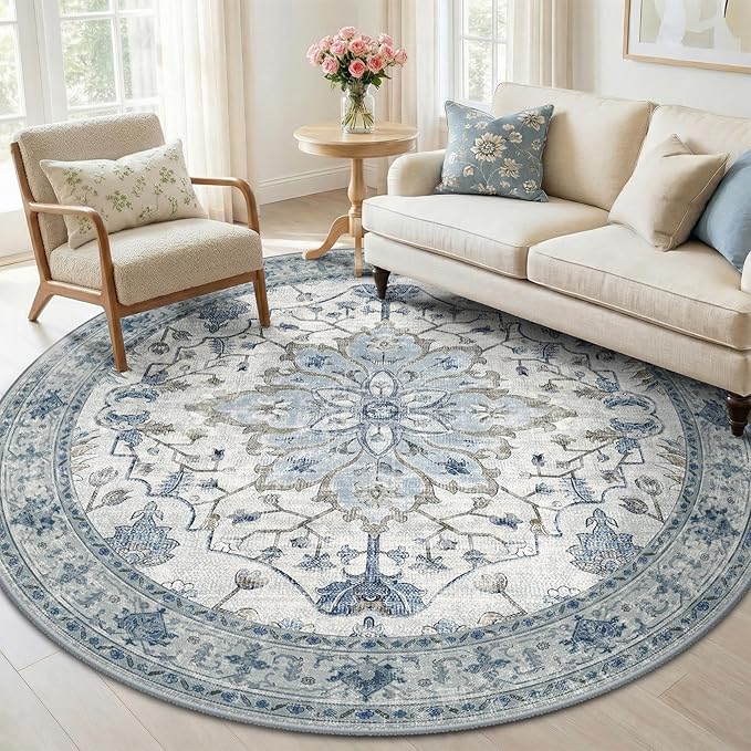 RELEANY Area Rugs 5ft Washable Non-Slip, Floral Vintage Distress Print Pattern - Image 2
