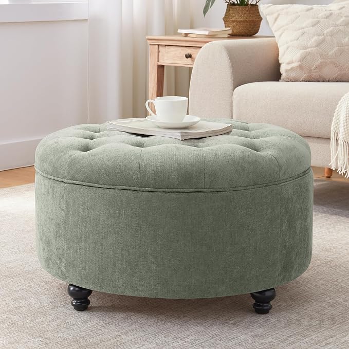 HUIMO 30-Inch Round Storage Ottoman, Modern Button Tufted Coffee Table - Image 8