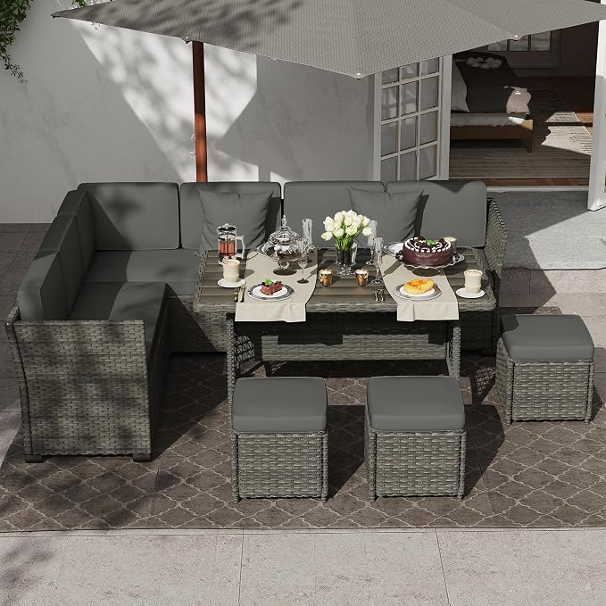 KIGOTY 7 Piece Patio Furniture Set, Outdoor PE Wicker Rattan Outdoor Dining Set - Image 6