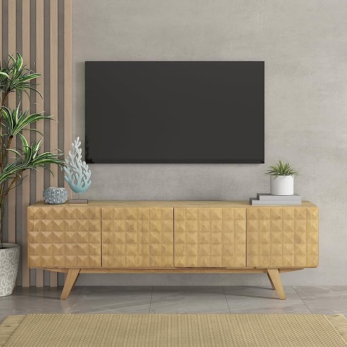 NTC Sapa Mid-Century Modern Solid Wood TV Stand 4-Door Media Console by NTC
