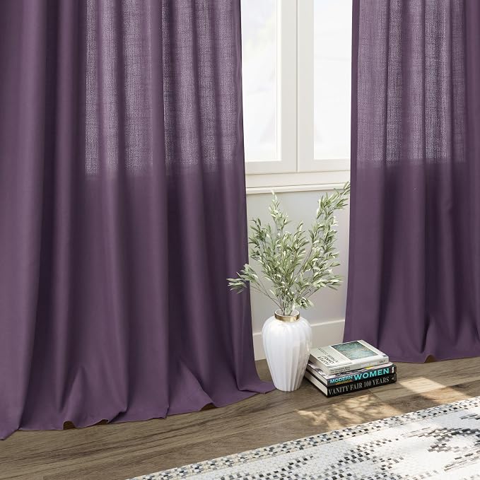 Nanspring Plum Linen Curtains 90 Inch Long 2 Panels Set - Image 6