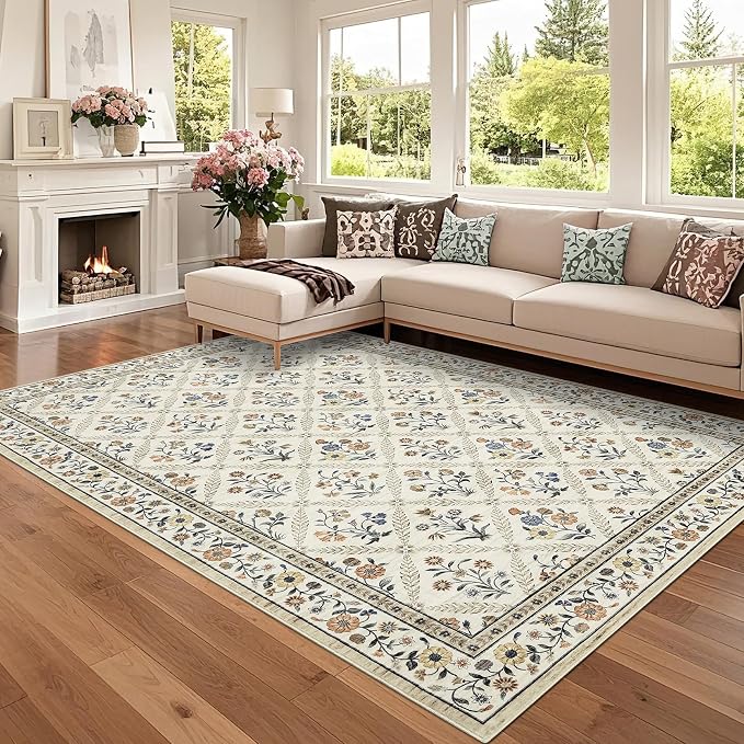 6x9 Machine Washable Area Rugs for Living Room Floral Stain Resistant Soft - Image 2