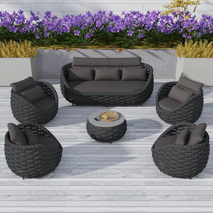 TWT Outdoor Patio Furniture Set-6 Pieces Aluminum Sectional Sofa, Metal Patio by TWT