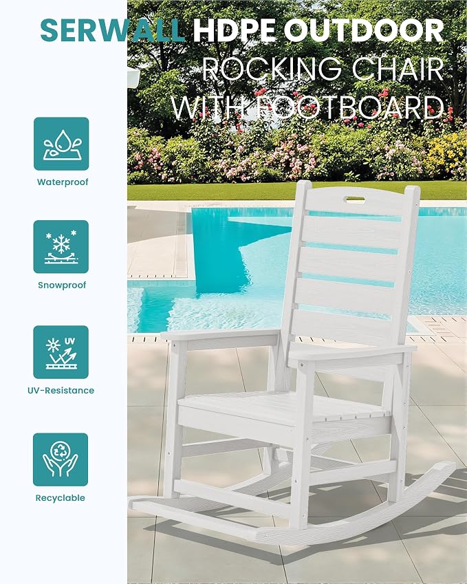 SERWALL Outdoor Rocking Chair Set of 4, Oversized HDPE Patio Rocking Chair - Image 4