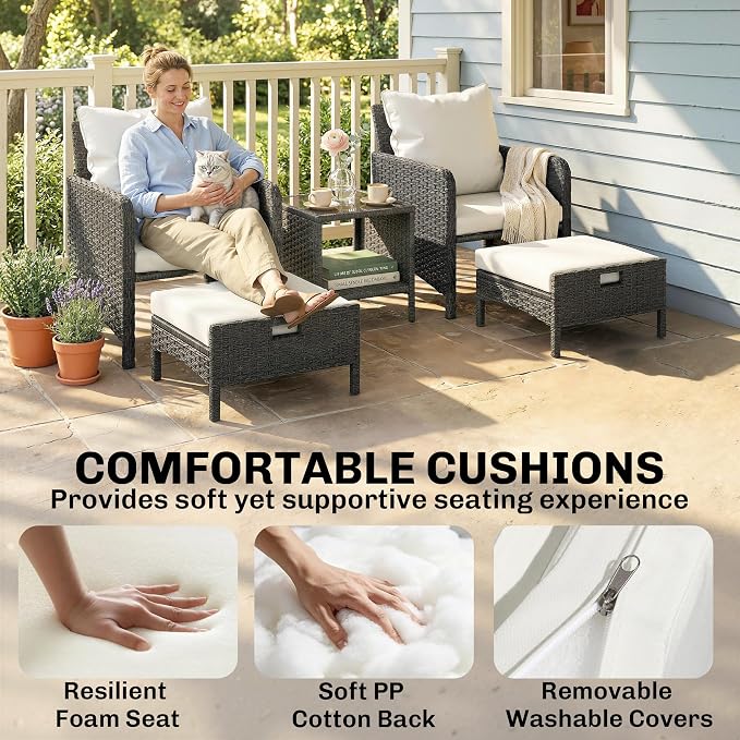 Outsunny 5 Piece Patio Furniture Set, Wicker Balcony Furniture - Image 4