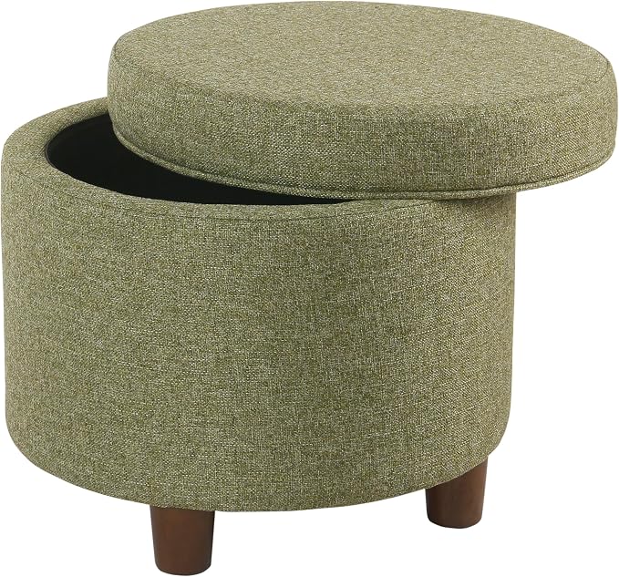 Homepop Home Decor | Upholstered Round Storage Ottoman | Ottoman by HomePop