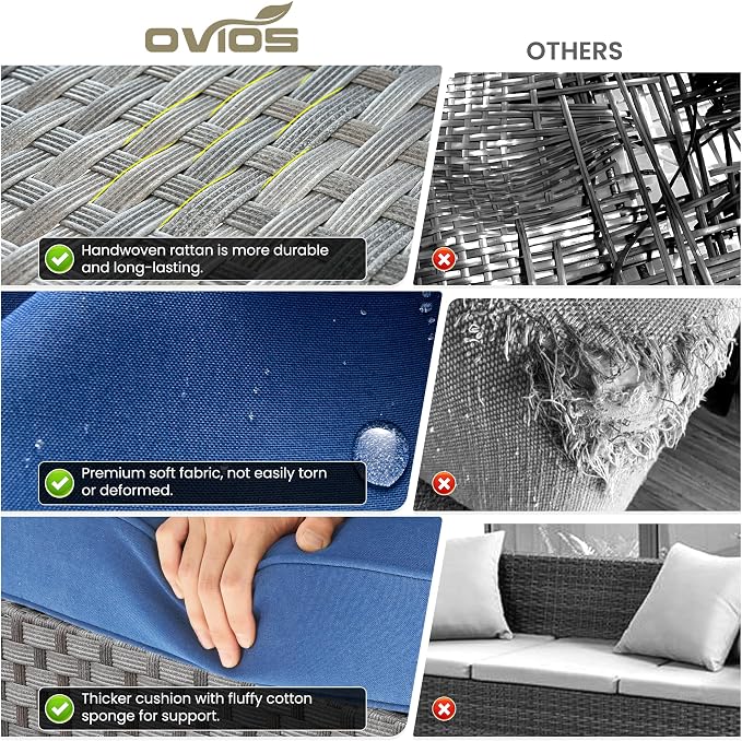 ovios 13 Pieces Patio Furniture Set, Outdoor Wicker Sectional Sofa - Image 9