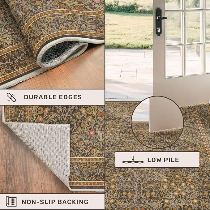 Non Slip 2x8 Gold Brown Long Runner Rug, Washable Runner Rug - Image 5