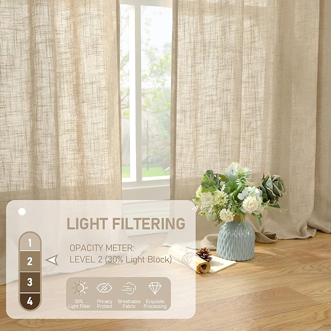 LAMIT Short Window Linen Curtains 36 Inch Length 2 Panels, 34 x 36 Inch - Image 4