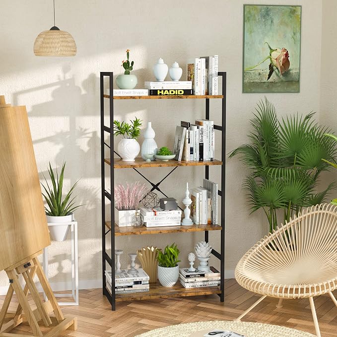 NUMENN 4 Tier Bookshelf, Tall Bookcase Shelf Storage Organizer, Modern Book - Image 2