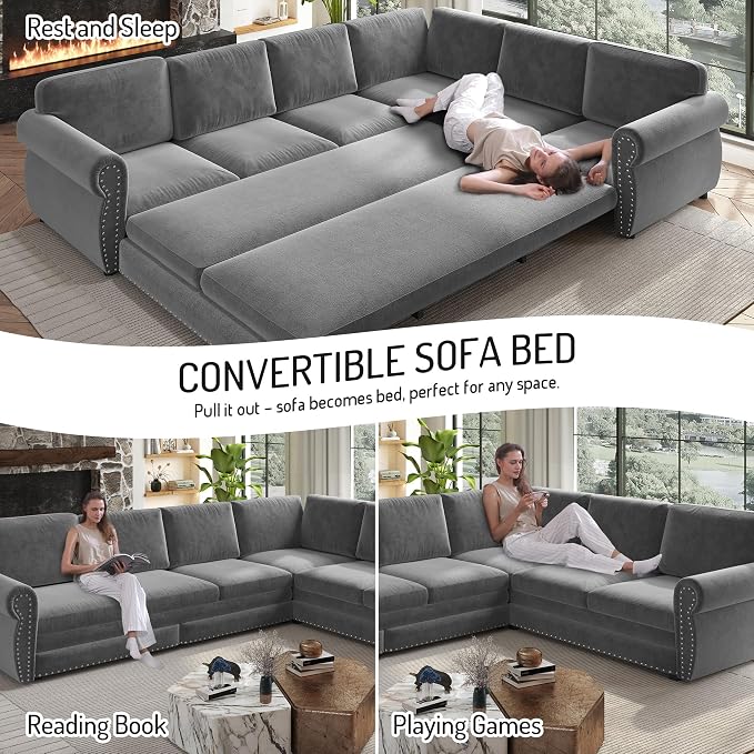 118" L-Shaped Sleeper Couch Bed - Image 3