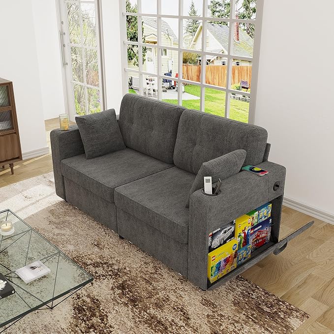 67" Small Loveseat Couch with Storage, USB Charging and Cup Holder, Space - Image 8