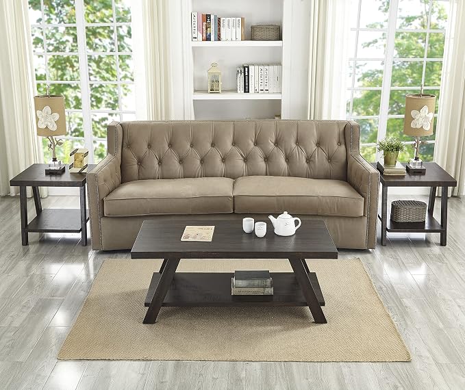 Roundhill Furniture Athens Contemporary 3-Piece Wood Shelf Coffee Table Set - Image 2