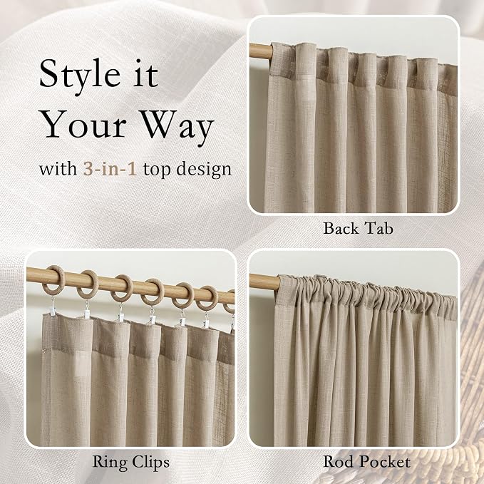 MYSKY HOME Taupe Sheer Curtains 63 inch Length Semi Sheer Curtains - Image 4