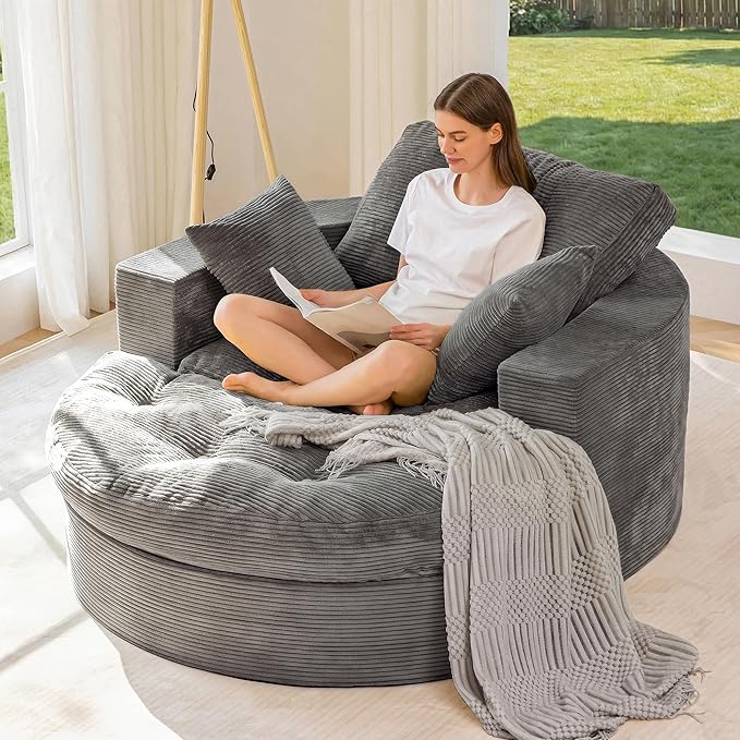 MAXYOYO Oversized Round Chaise Lounge Sofa, Upholstered Lounge Chair by MAXYOYO