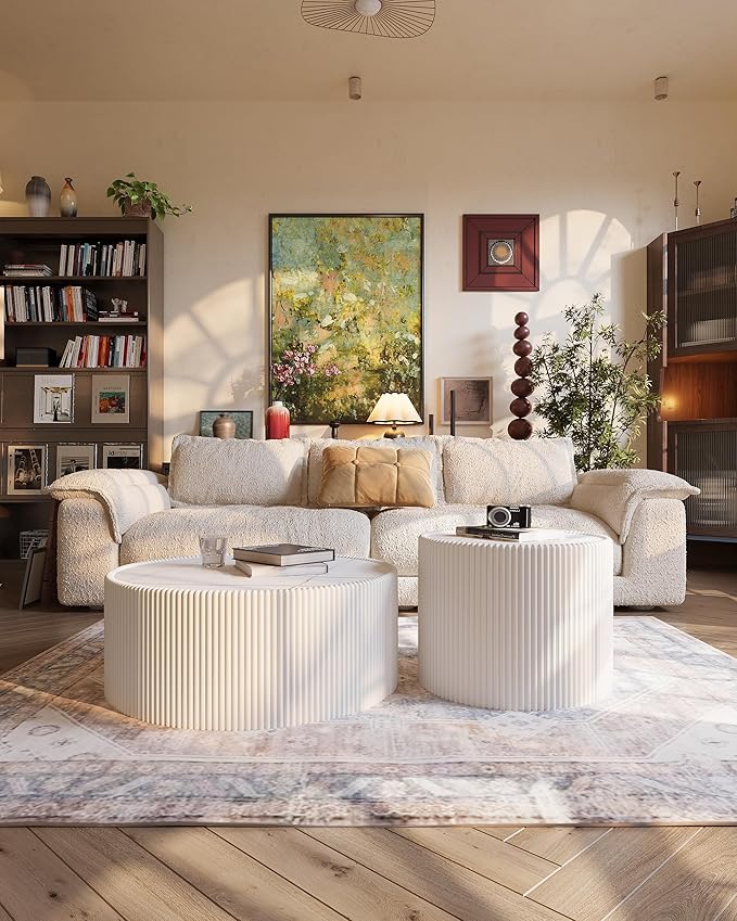 White Marble Round Coffee Table, 29.52" Fluted Coffee Table - Image 6
