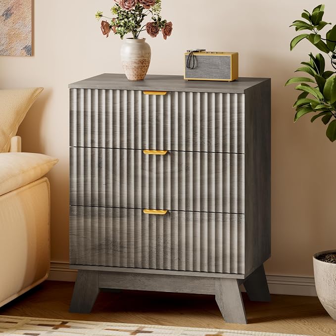 BORNOON Fluted 3 Drawer Dresser, 30.3" Tall Compact Modern Boho Chest of Drawers by BORNOON